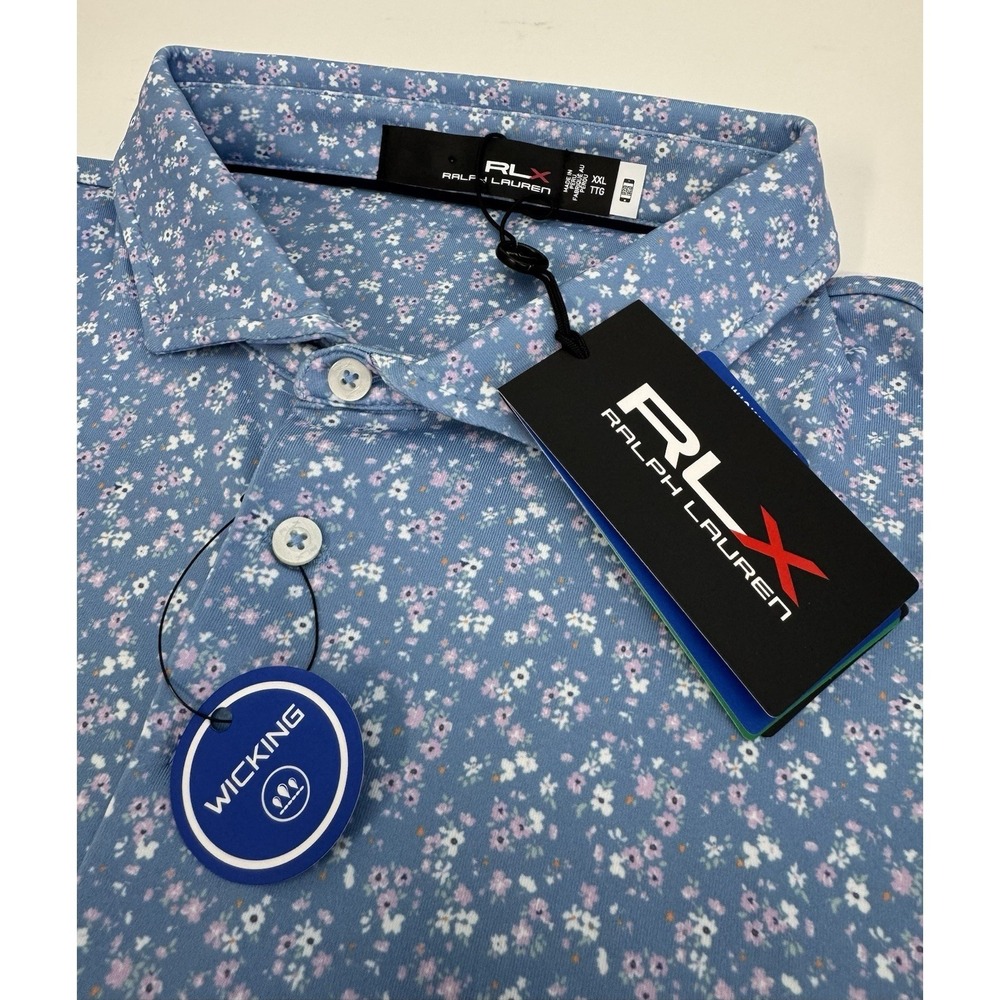 NWT RLX Ralph Lauren Petals Print Stretch Golf Polo Shirt Blue Men's XXL $115
